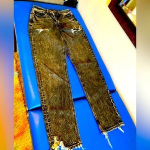 American eagle outfitters size 2 long womens black distressed jeans